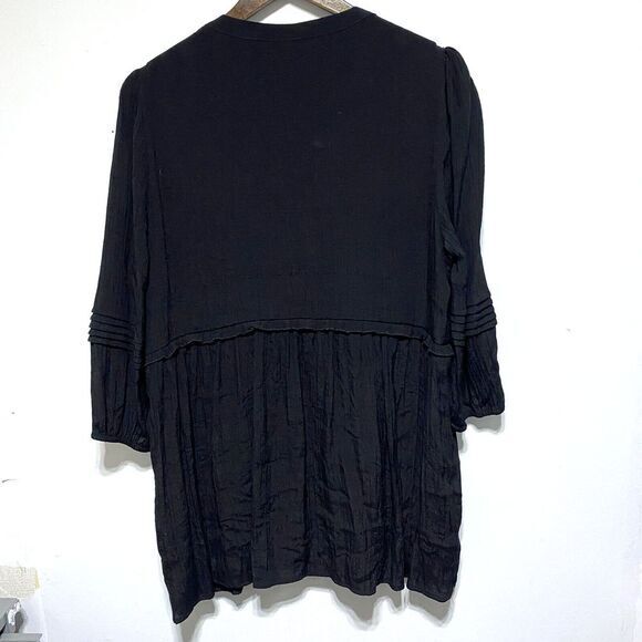 Avenue Blouse Womens 14 Black Peasant Top Boho Flowy 3/4‎ Sleeve V Neck Popover - Picture 9 of 11